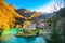 Isola Santa medieval village, church and lake. Garfagnana, Tuscany, Italy.