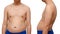 Isolate abdominal surface fat man in front and rear view