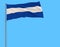Isolate civil flag of El Salvador on a flagpole fluttering in the wind on a blue background