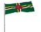 Isolate flag of Commonwealth of Dominica on a flagpole fluttering in the wind on a white background, 3d rendering.