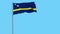 Isolate flag of Curacao on a flagpole fluttering in the wind on a blue background, 3d rendering