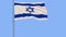 Isolate flag of Israel on a flagpole fluttering in the wind on a blue background, 3d rendering.