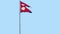 Isolate flag of Nepal on a flagpole fluttering in the wind on a transparent background, 3d rendering, PNG format with Alpha channe