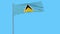 Isolate flag of Saint Lucia on a flagpole fluttering in the wind on a white background, 3d rendering.
