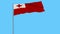Isolate flag of Tonga on a flagpole fluttering in the wind on a blue background, 3d rendering