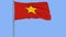 Isolate flag of Vietnam on a flagpole fluttering in the wind on a blue background, 3d rendering.