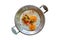 The isolate image of Khai Krata Fried egg served on pan