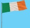 Isolate large cloth of Ireland on a flagpole fluttering in the wind on a blue background, 3d rendering.