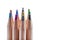 Isolate of multicolored wooden pencils. Pencils of different colors stand out against a uniform white background, for