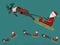 Isolate Santa Claus in city sleight with a jumping reindeer