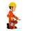 Isolate worker with the extinguisher on transparent background