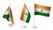 Isolated 3 Small Desk India Flag waving 3d Realistic Indian Desk Flag