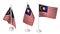 Isolated 3 Small Desk Malaysia Flag waving 3d Realistic Malaysian Desk Flags