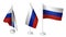 Isolated 3 Small Desk Russia Flag waving 3d Realistic Russian Desk Flag