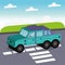 Isolated 3d blue jeep vehicle down the street Vector