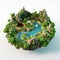 Isolated 3d Island Illustration With Circular Shapes