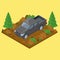 Isolated 3d isometric grey van riding on a land