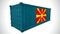 Isolated 3d rendering shipping sea cargo container textured with National flag of Macedonia