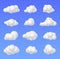 Isolated 3d white clouds. Cloud render, cartoon heaven elements. Decorative cotton sky bubbles. Sphere shapes