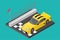 Isolated 3d yellow racing car icon