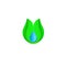 Isolated abstract blue water drop in green leaf logo. Natural pure liquid logotype. Fresh drink icon. Dew sign. Vector