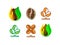 Isolated abstract coffee bean logo set. Eco energetic drink logotype collection. Natural seed icon. Brown drop in palm