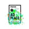 Isolated abstract colorful broken glass explosion in rectangular frame, ad place poster in green shades,geometric