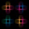 Isolated abstract colorful neon cross logo set on black background, unusual medical sign collection, plus button symbol