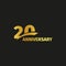 Isolated abstract golden 20th anniversary logo on black background. 20 number logotype. Twenty years jubilee celebration