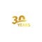 Isolated abstract golden 30th anniversary logo on white background. 30 number logotype. Thirty years jubilee celebration