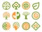 Isolated abstract green, orange color natural logo set. Nature logotypes collection. Environmental icons. Park emblem