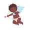 Isolated african cupid character with bow and arrow