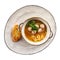 Isolated anelli soup with chicken meatballs