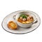 Isolated anelli soup with chicken meatballs