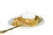 Isolated apple pie slice with golden fork.