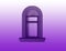 An isolated arched window and massive window sill in purple colour on purple white iridescent wall  background.