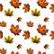 Isolated autumn maple leaves in green, yellow, orange, red, brown colors seamless pattern on white background.
