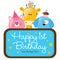 Isolated baby animals with first birthday sign (bl