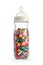 Isolated baby bottle containing colorful pills