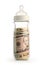 Isolated baby bottle containing money