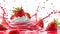 Isolated background featuring floating yogurt swirl adorned with vibrant strawberries. Ai Generated