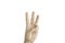 isolated background hand of caucasian man expressive three fingers. image for abstract, body, person, idea, symbol, icon concept