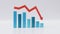 Isolated bar chart decrease with reflection business growth or stock fall with red downtrend arrow, statistics forecast, financial