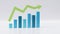 Isolated bar chart with reflection improving business growth concept with uptrend arrow, statistics forecast, financial profit