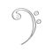 Isolated bass clef sketch. Comic musical note