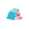 Isolated bathroom objects - fresh towel stack, shampoo bottle, soap and flower