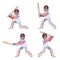 Isolated batting sport game cricket batsman baseball bat ball characters set flat design vector illustration