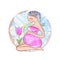 Isolated beautiful pregnant woman and tulip flower. Happy mothers day card with pregnant woman.