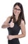 Isolated beautiful young woman with glasses and thumbs up