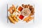 Isolated beer appetizer seafood snack platter